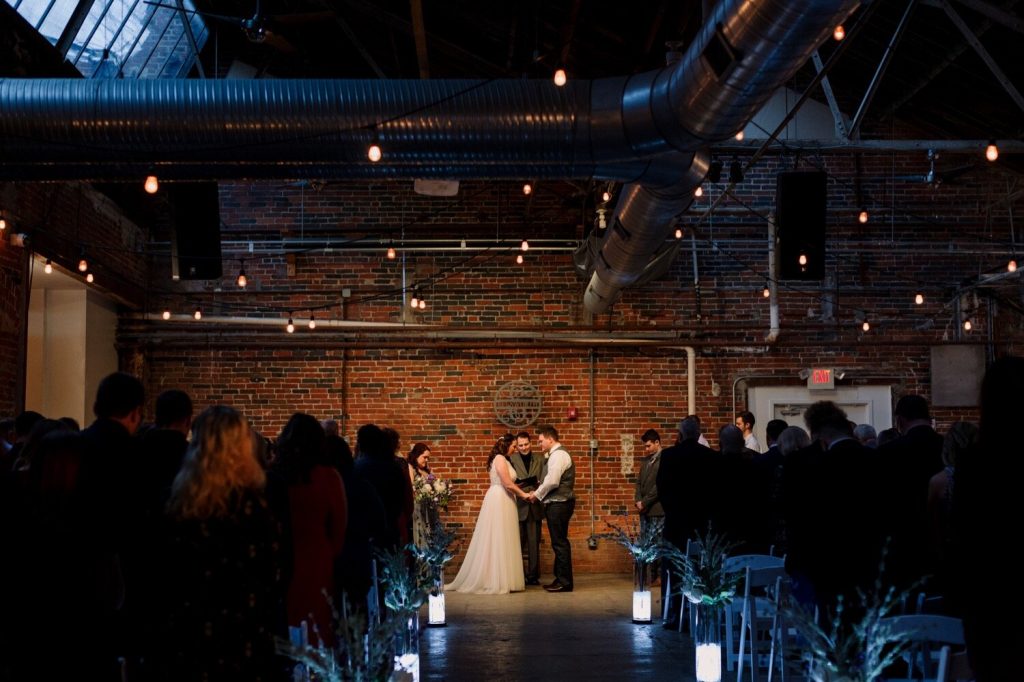 A wedding couple is getting married at Strongwater Events, one of the Columbus Ohio wedding venues.